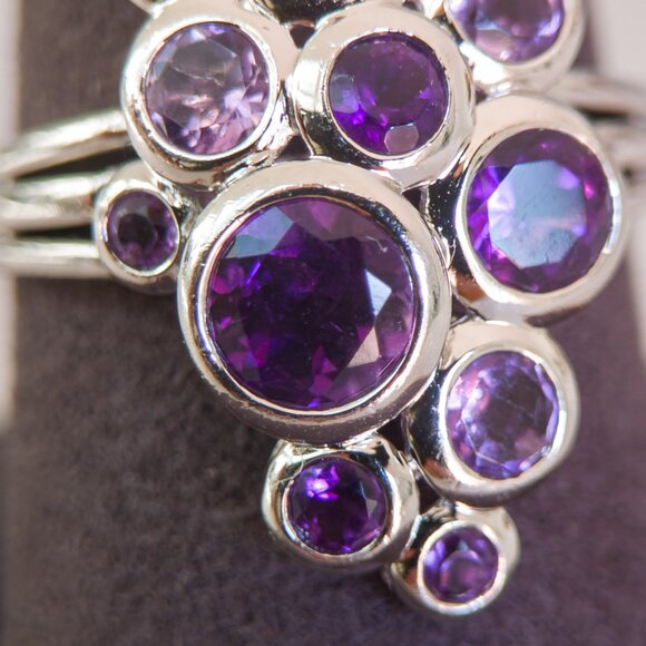 Sterling Silver Cluster Ring with Amethyst and Pink Amethyst – Size 10 - Picture 9 of 10